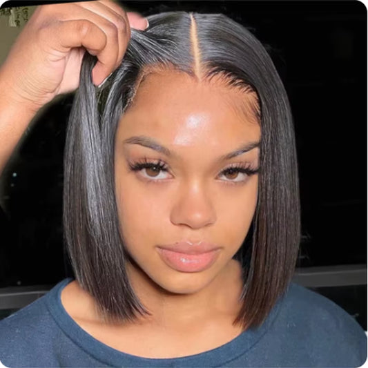 Wear and Go Glueless Wigs Human Hair Bob Straight Pre Cut Lace Front Wigs Human Hair Upgraded No Glue Lace Front Wigs for Women