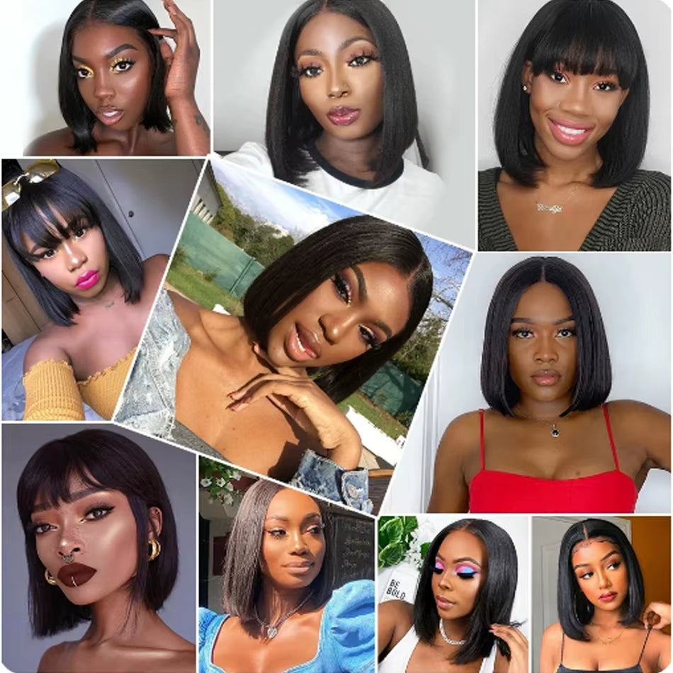 Wear and Go Glueless Wigs Human Hair Bob Straight Pre Cut Lace Front Wigs Human Hair Upgraded No Glue Lace Front Wigs for Women