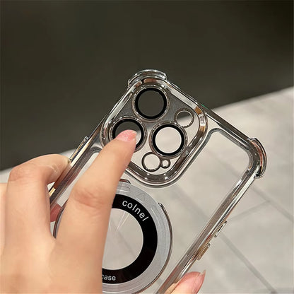 Luxury Plating Shockproof Magnetic Bracket for Magsafe Clear Case for  15 16 14 13 12 11 Pro Max with Holder Stand Cover