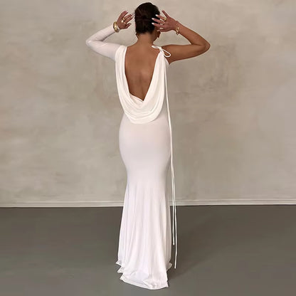 Ladies Elegant New Party Dresses Female One Shoulder Backless V-Neck Sexy Bodycon Maxi Dress Evening Party Club Women Outfits