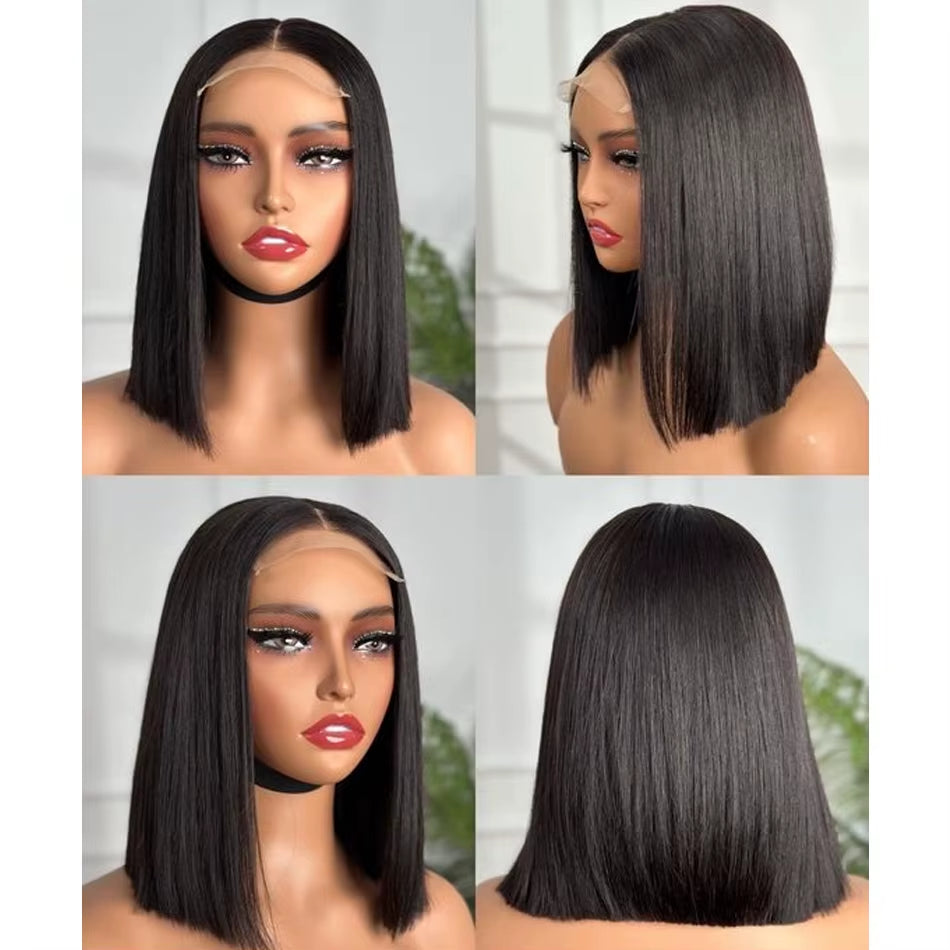 Wear and Go Glueless Wigs Human Hair Bob Straight Pre Cut Lace Front Wigs Human Hair Upgraded No Glue Lace Front Wigs for Women