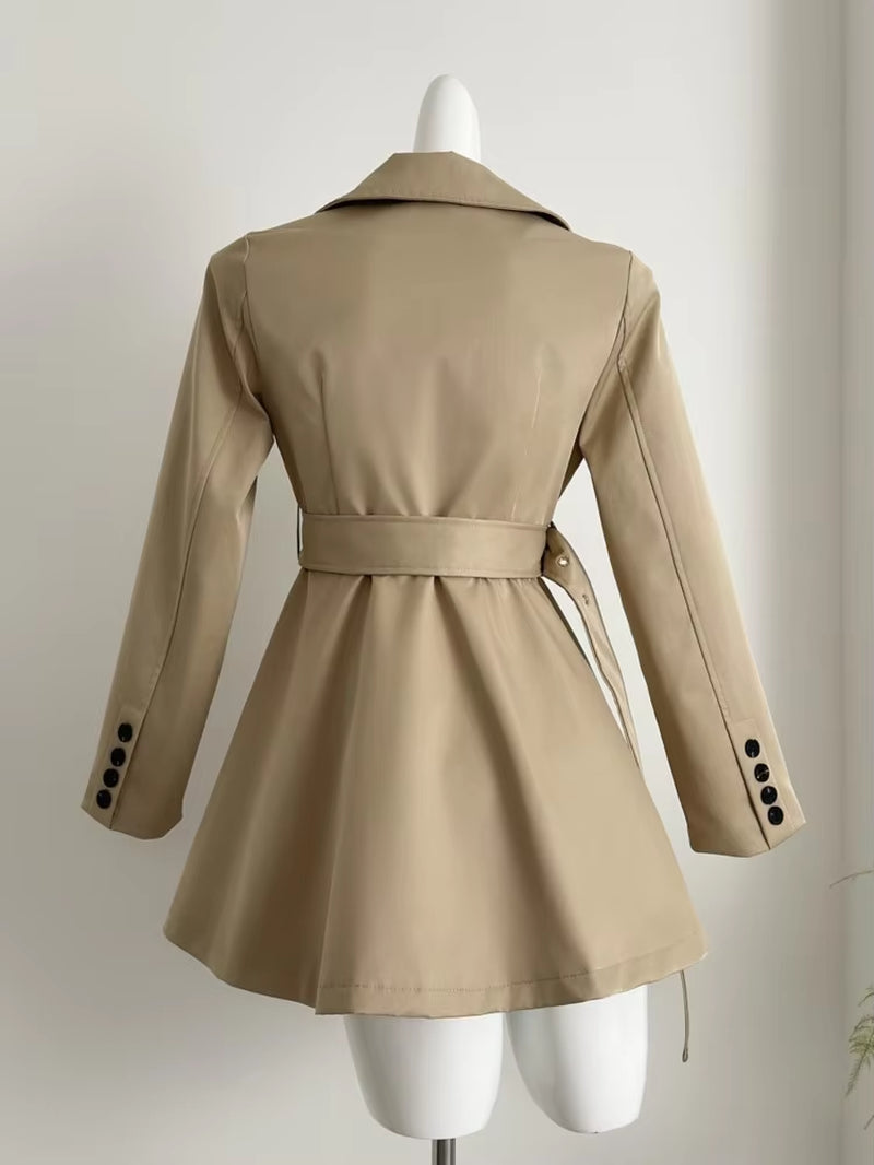 Autumn New Korean Chic Elegant Trench Coat Dresses for Women with Belt Turn-Down Collar Double Breasted Casual Female Clothing