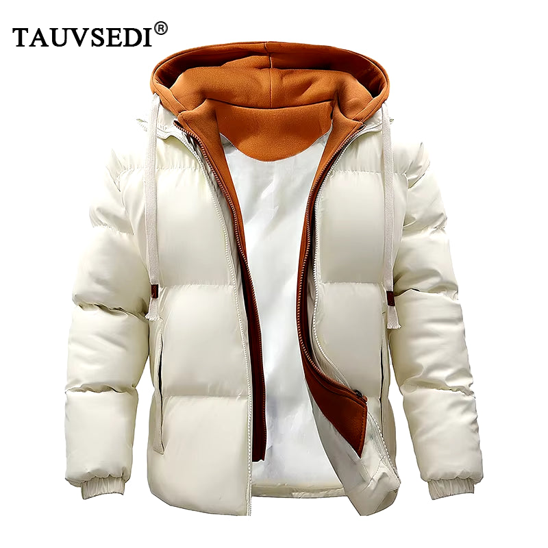 Winter Men Hooded Casual PU Leather Jackets Coat Man Thick Outdoor Puffer Parka Male Streetwear Oversize Bomber Jackets Overcoat